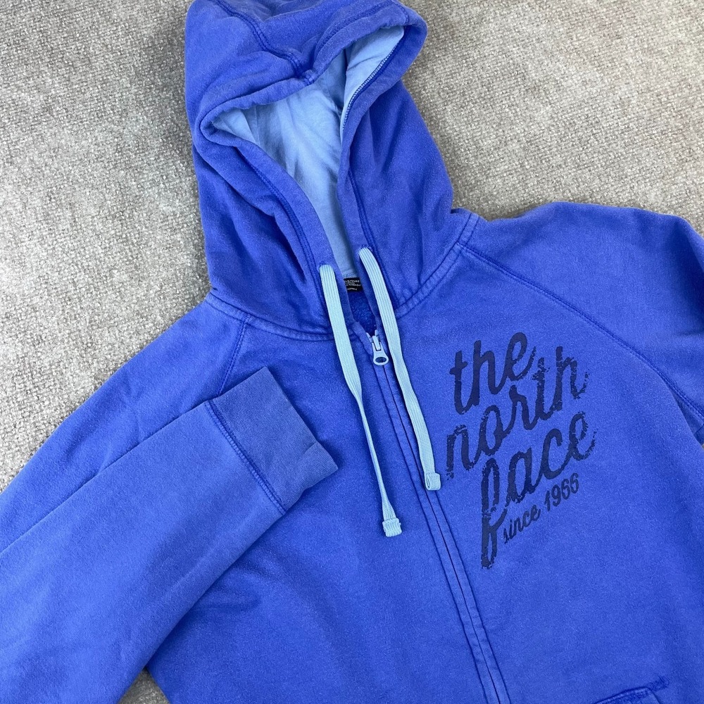 The North Face Hoodie Womens Medium Blue Fleece Lined Cotton Graphic Full Zip